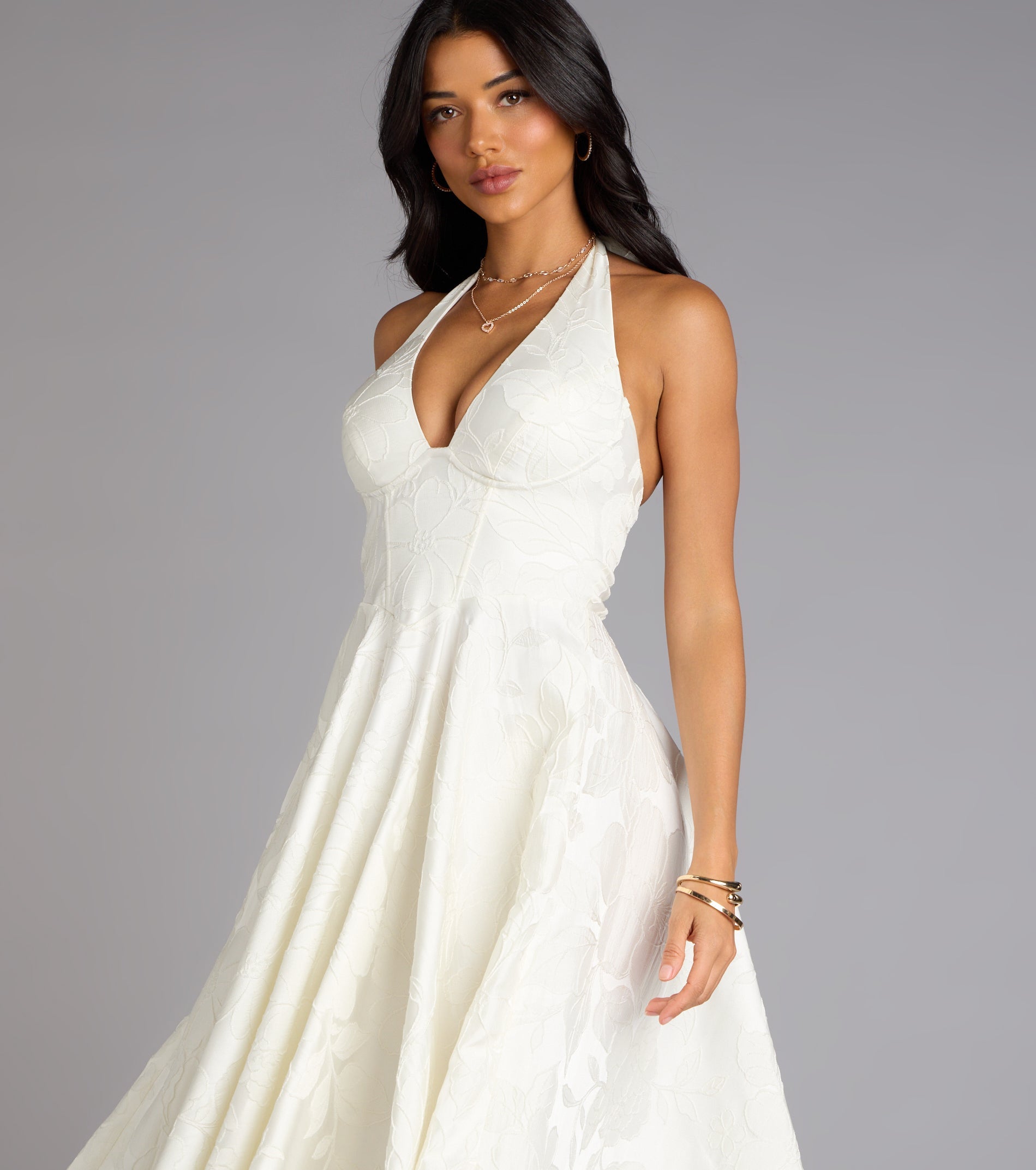 Ellen Lace-Up Halter A-Line Midi Formal Dress