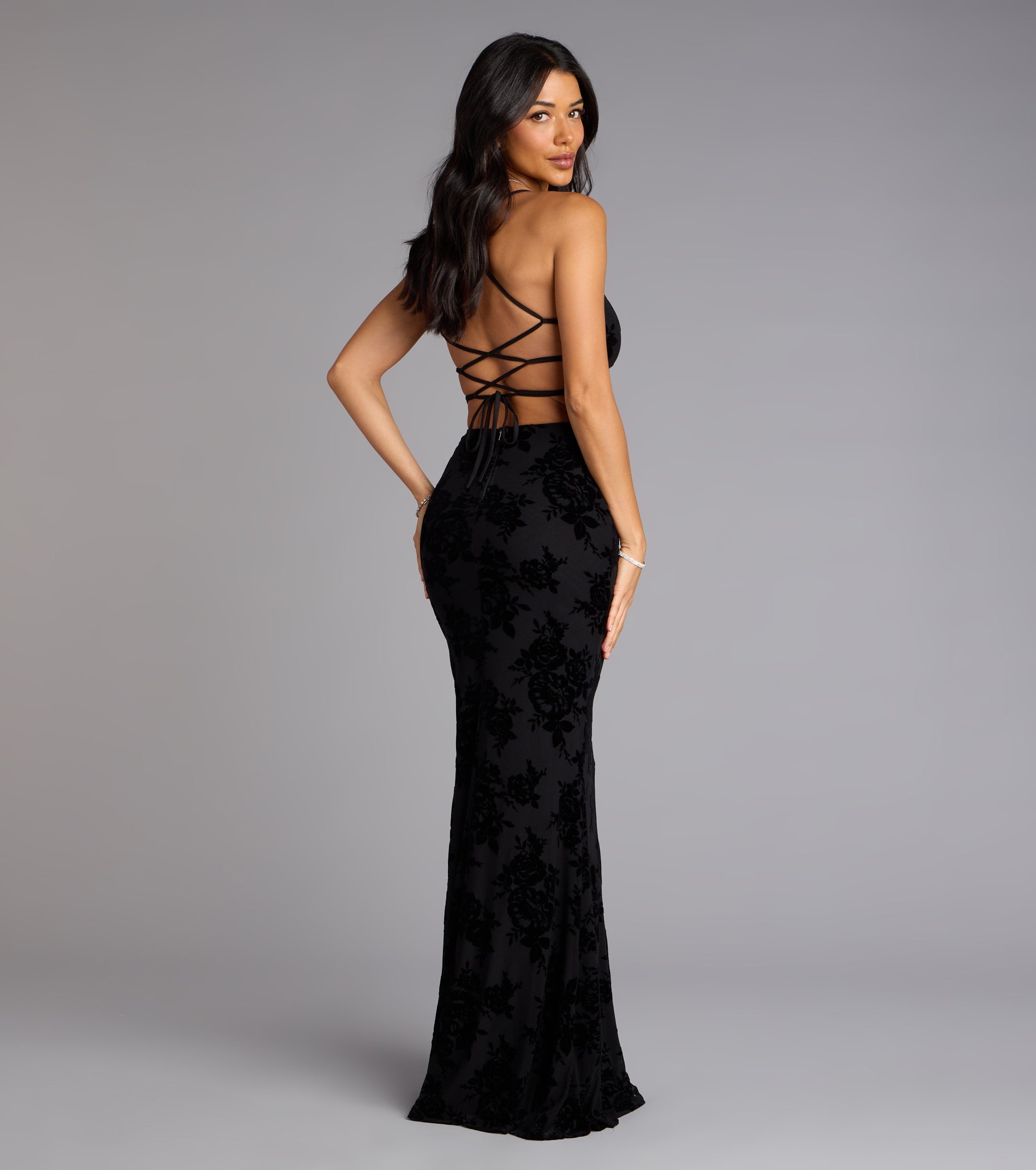 Bethany Lace-Up Mesh Mermaid Formal Dress