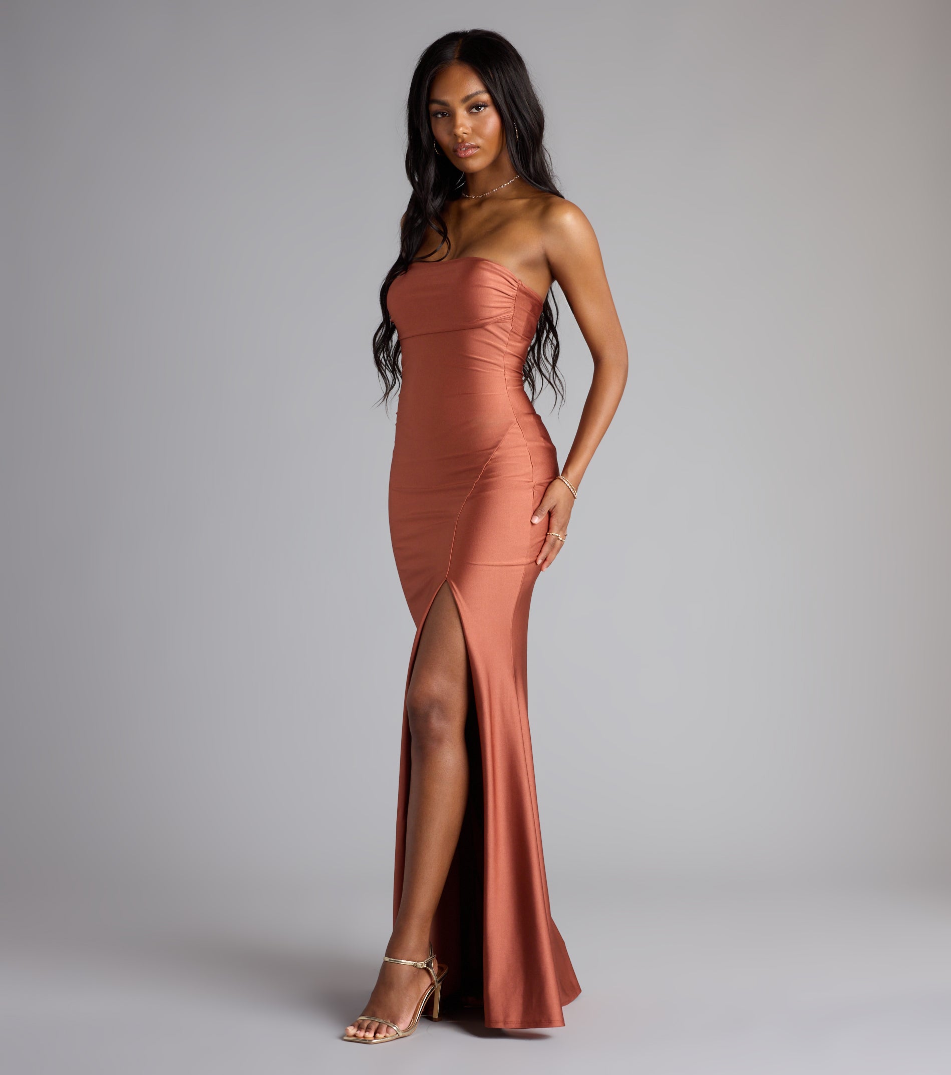 Cheryl Strapless Slit Mermaid Formal Dress
