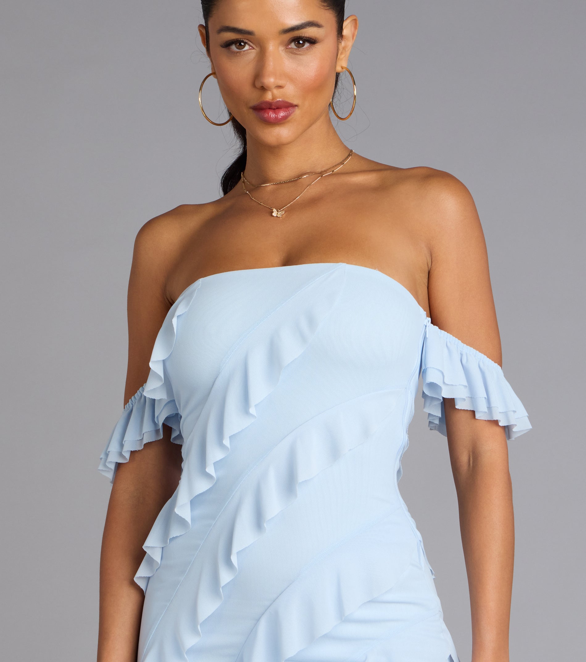 Cecilia Off-The-Shoulder Ruffle Formal Dress