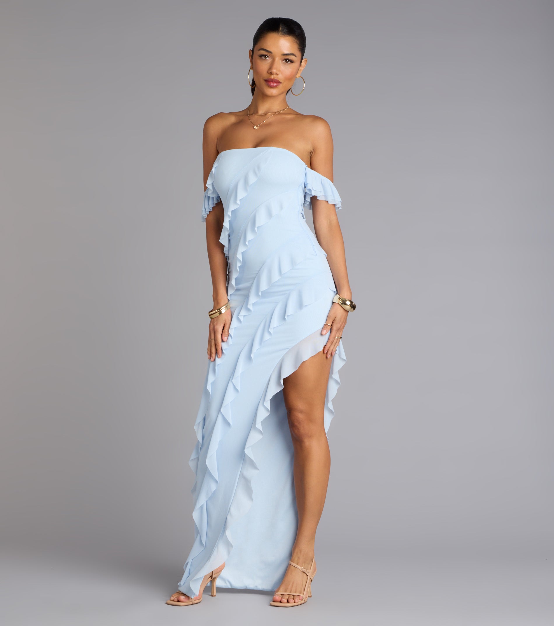 Cecilia Off-The-Shoulder Ruffle Formal Dress