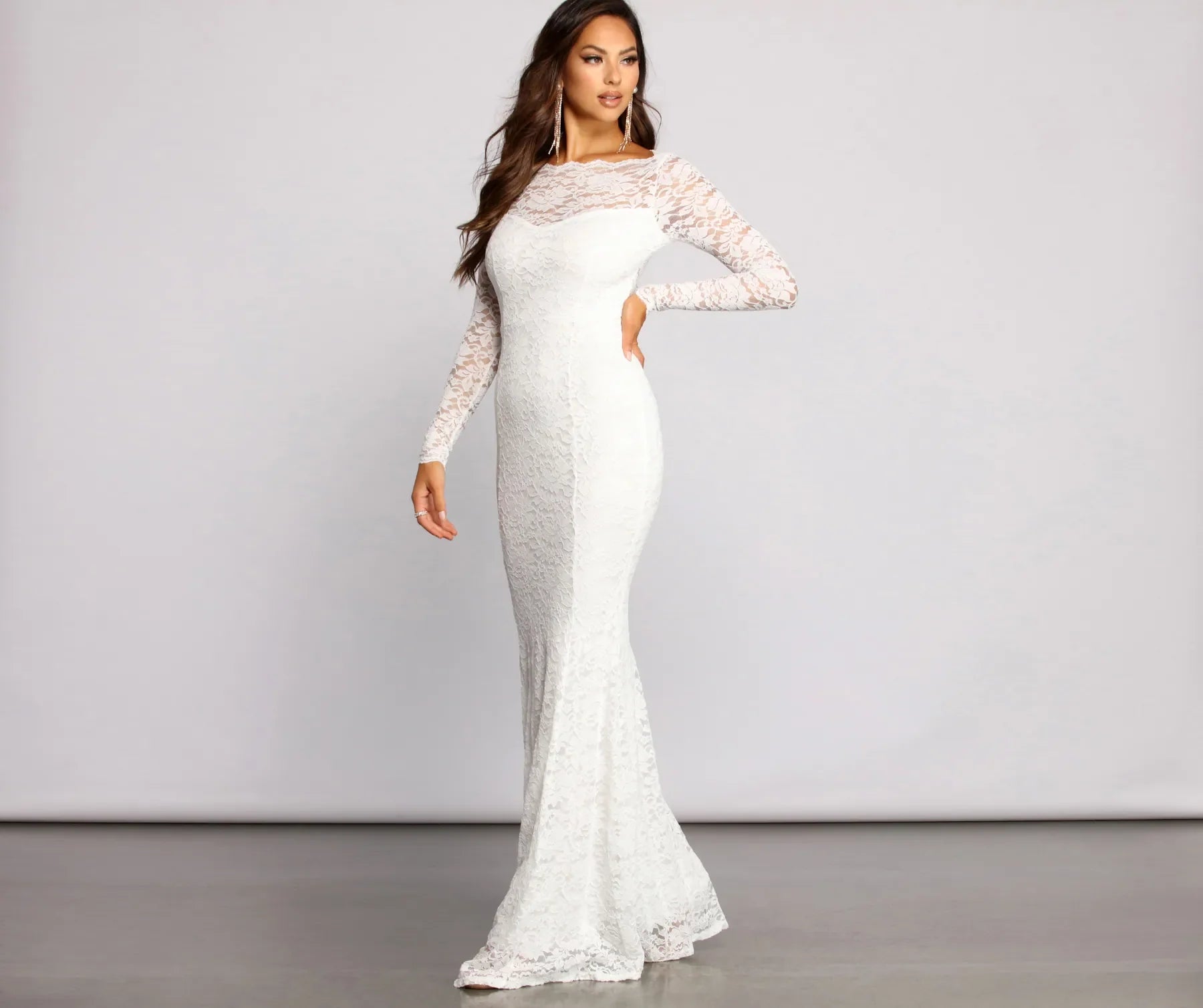 Priscilla Scalloped Lace Boat Neck Mermaid Dress