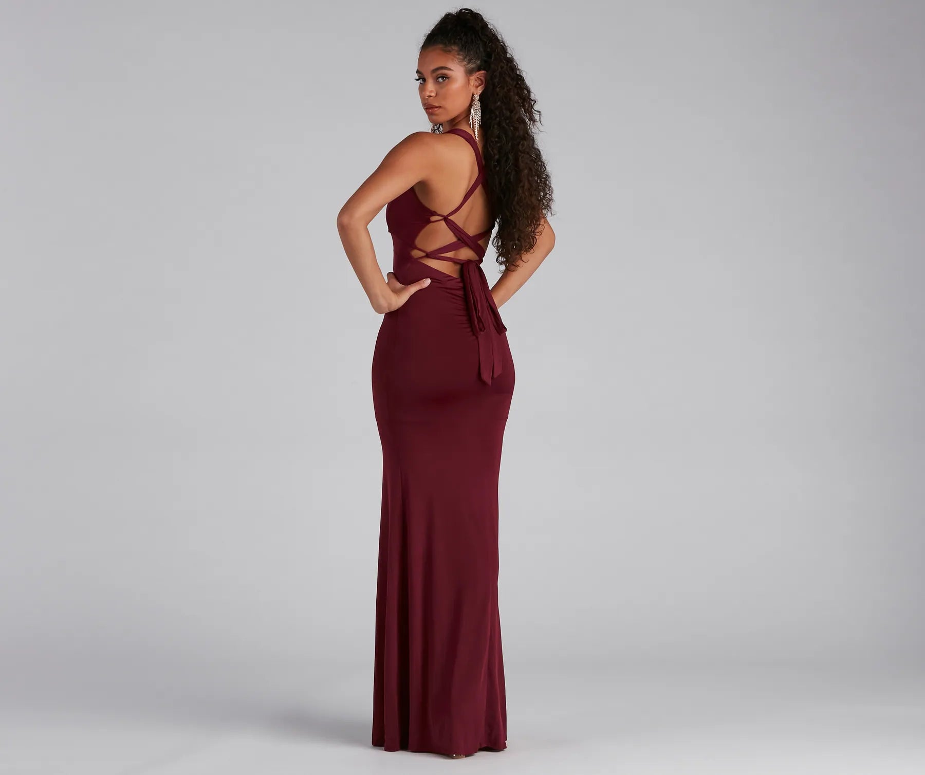 Kelsey Halter Lace-Up Mermaid Dress