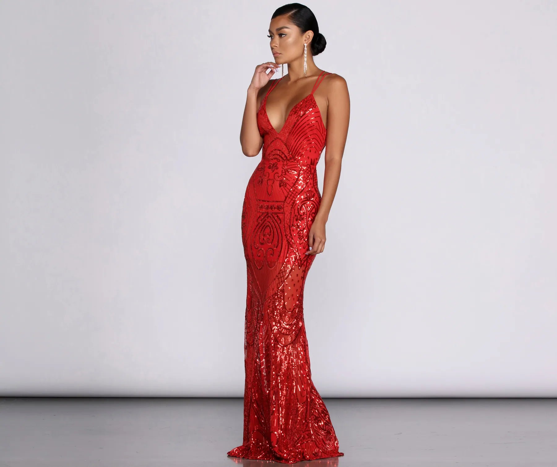 Salma Formal Sequin Scroll Print Dress