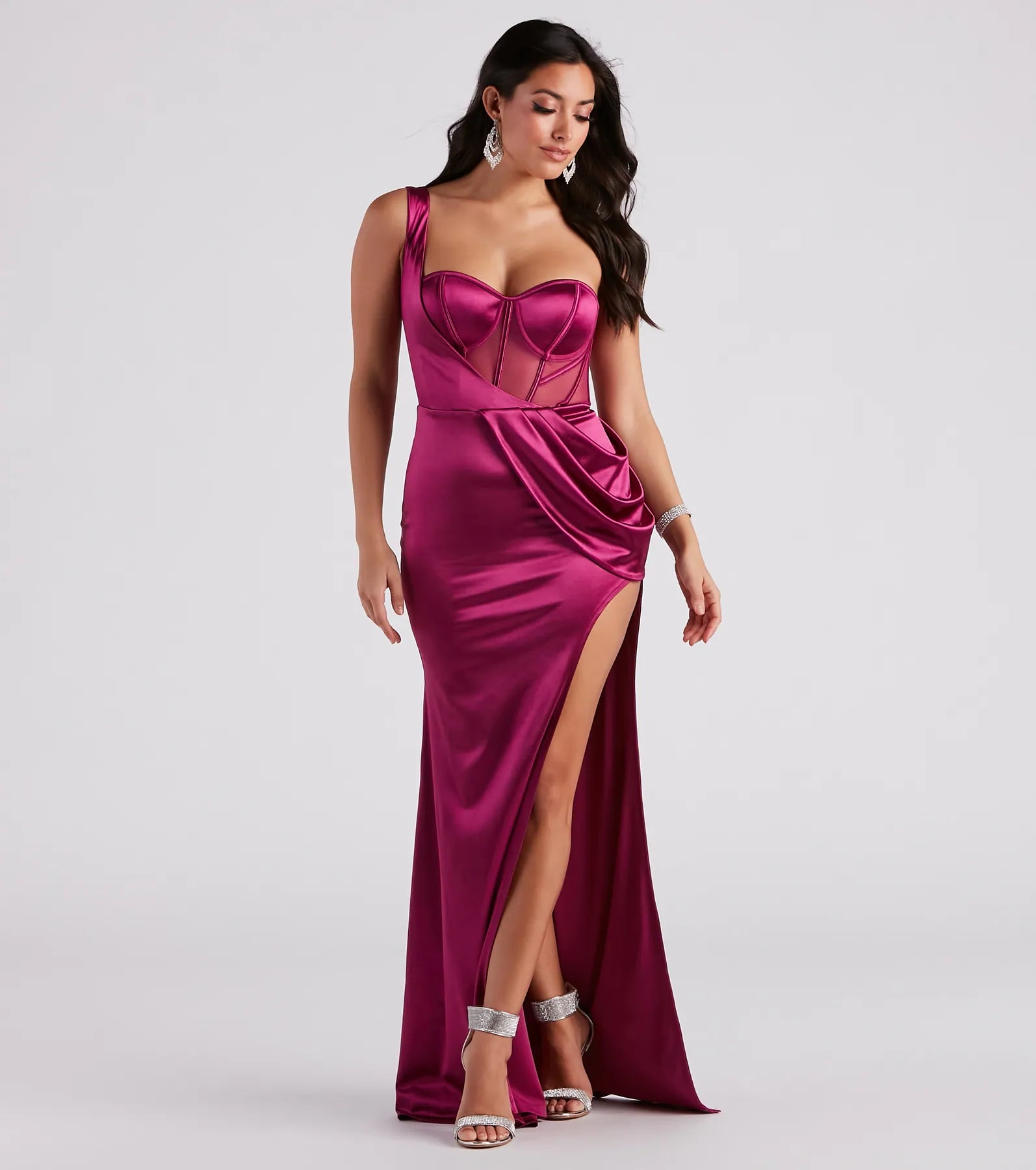 Lo Formal One-Shoulder Satin Corset Dress