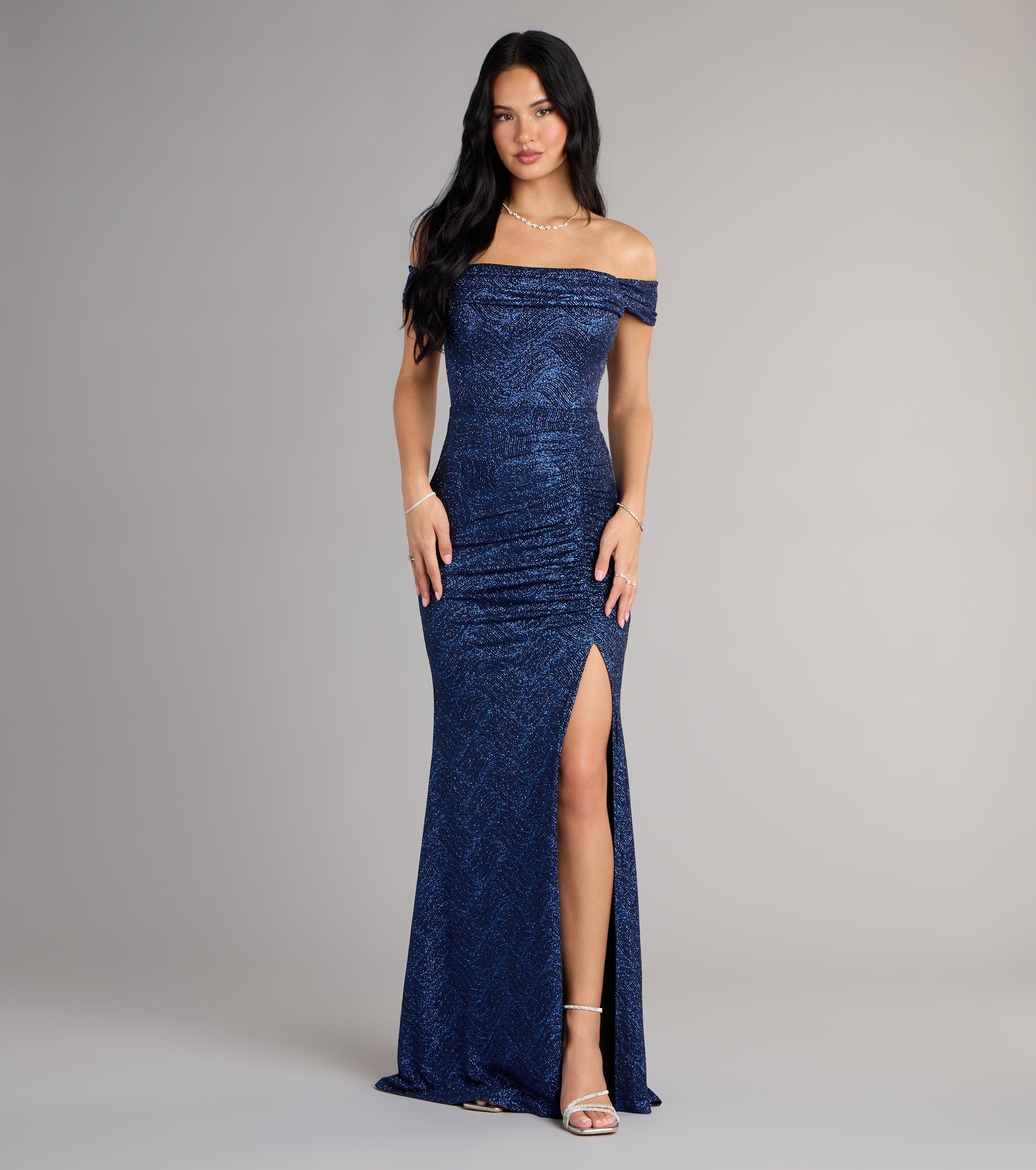 Alina Glitter Off-The-Shoulder Mermaid Formal Dress