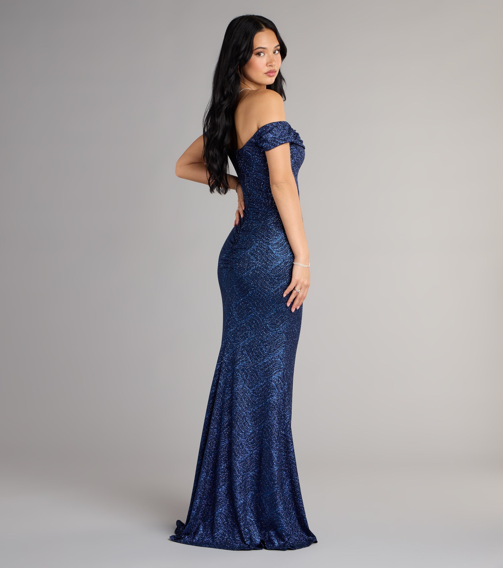 Alina Glitter Off-The-Shoulder Mermaid Formal Dress