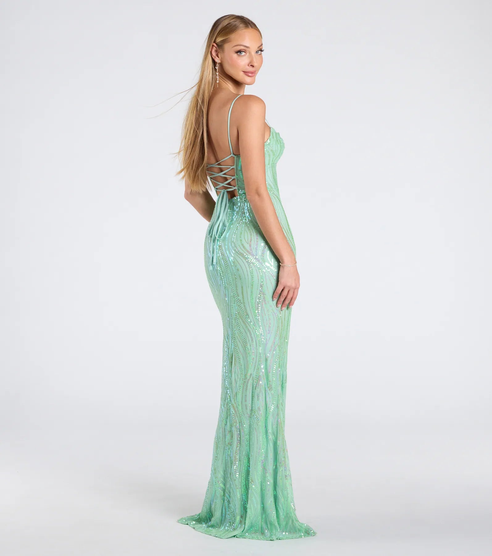 Ashleigh Lace-Up Corset Sequin Formal Dress