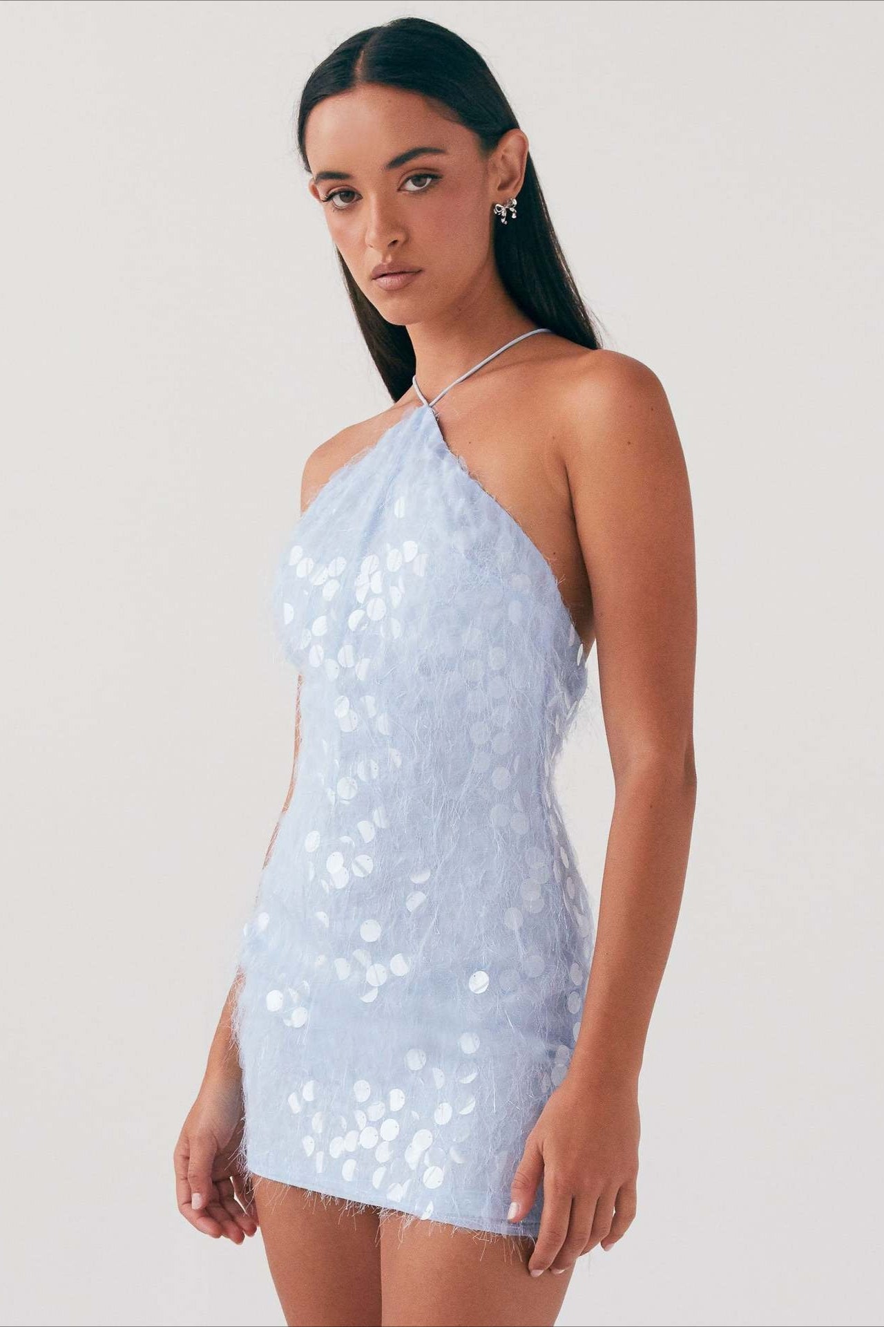 Backless Halter Sequin Lace Up Party Dress