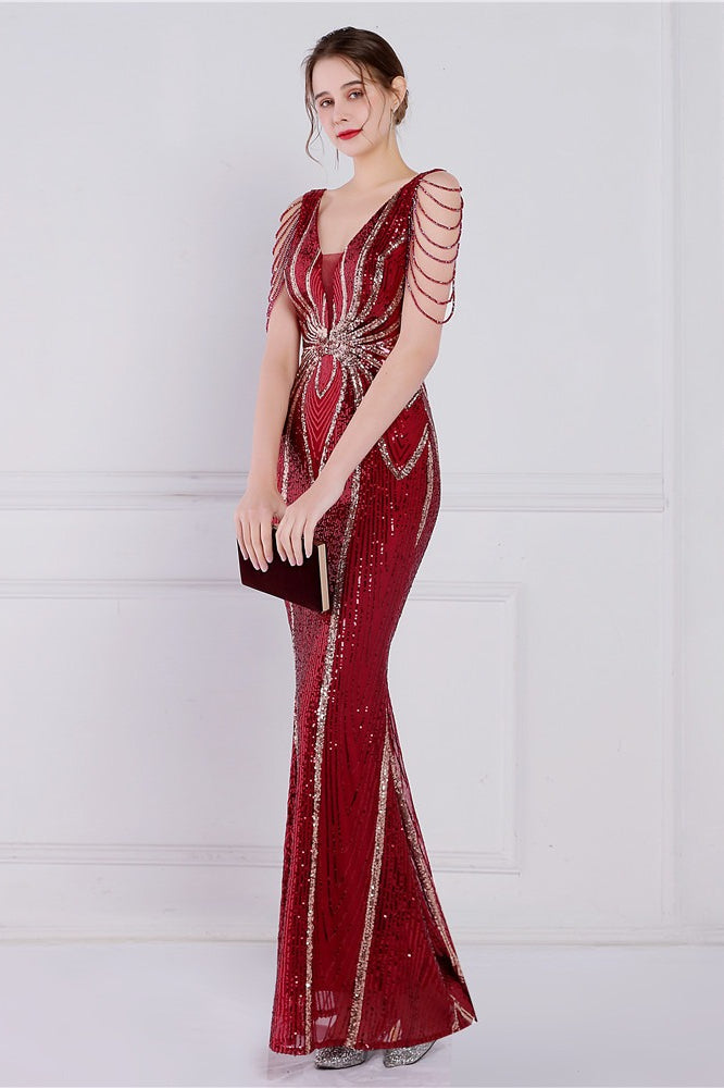 Beaded Floral Sequin Mermaid Party Dress