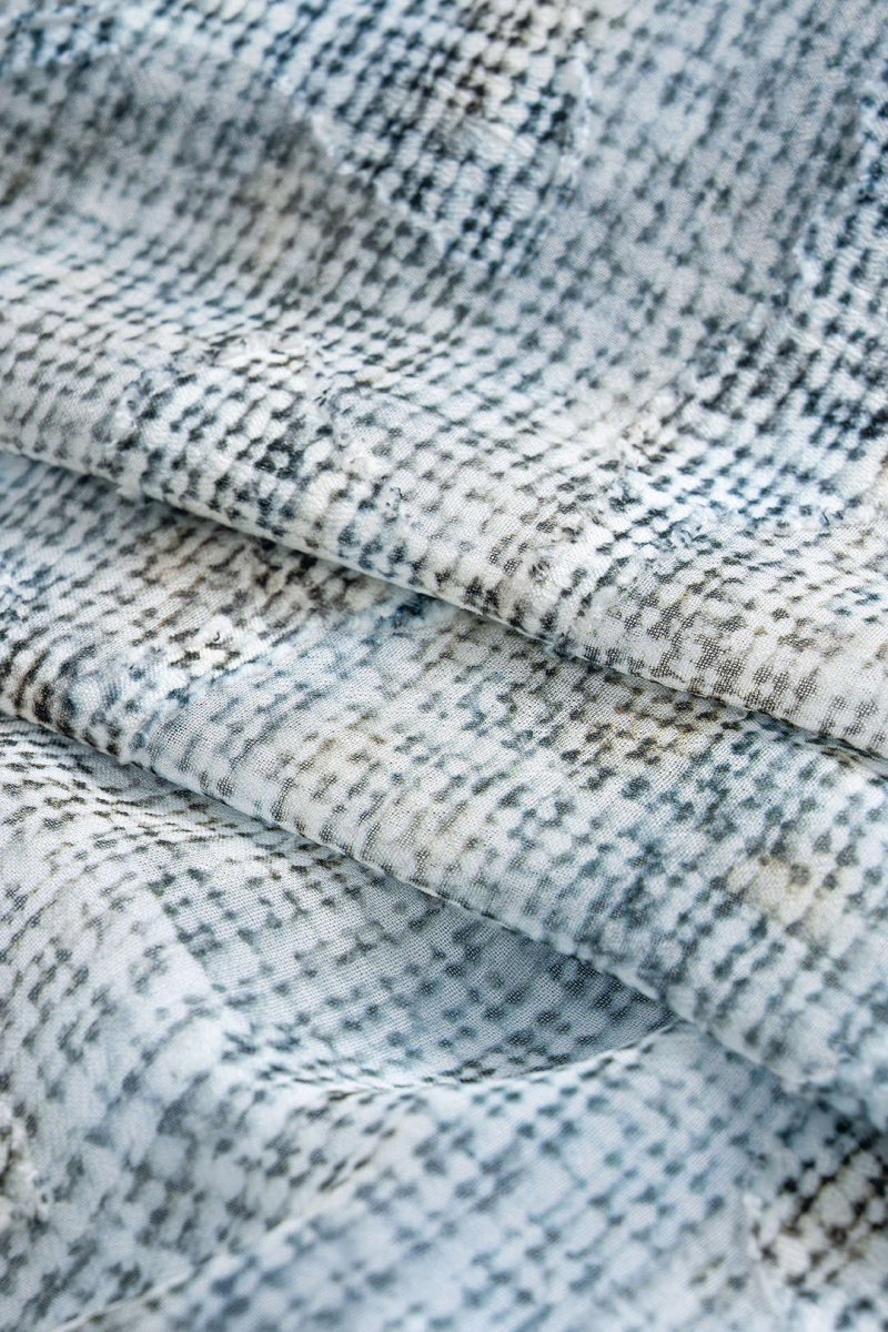 Abstract Pattern Chiffon Zipper Metallic Sea Shell Decor Ruched Skirt - MISMIMCWBK2505200014-BABY BLUE-XS