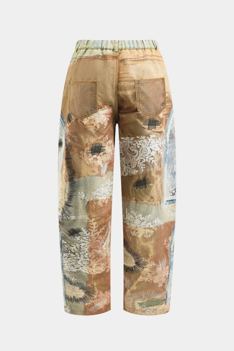 Abstract Print Button Pocket Trousers - MISMIMCWBT2502180004-MULTICOLOR-XS