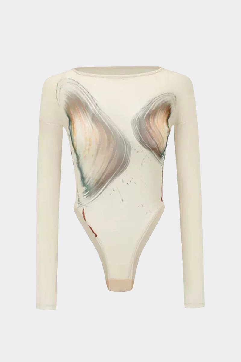 Abstract Print Long - Sleeve Bodysuit - MISMIMCWTO2410290081-BEIGE-XS