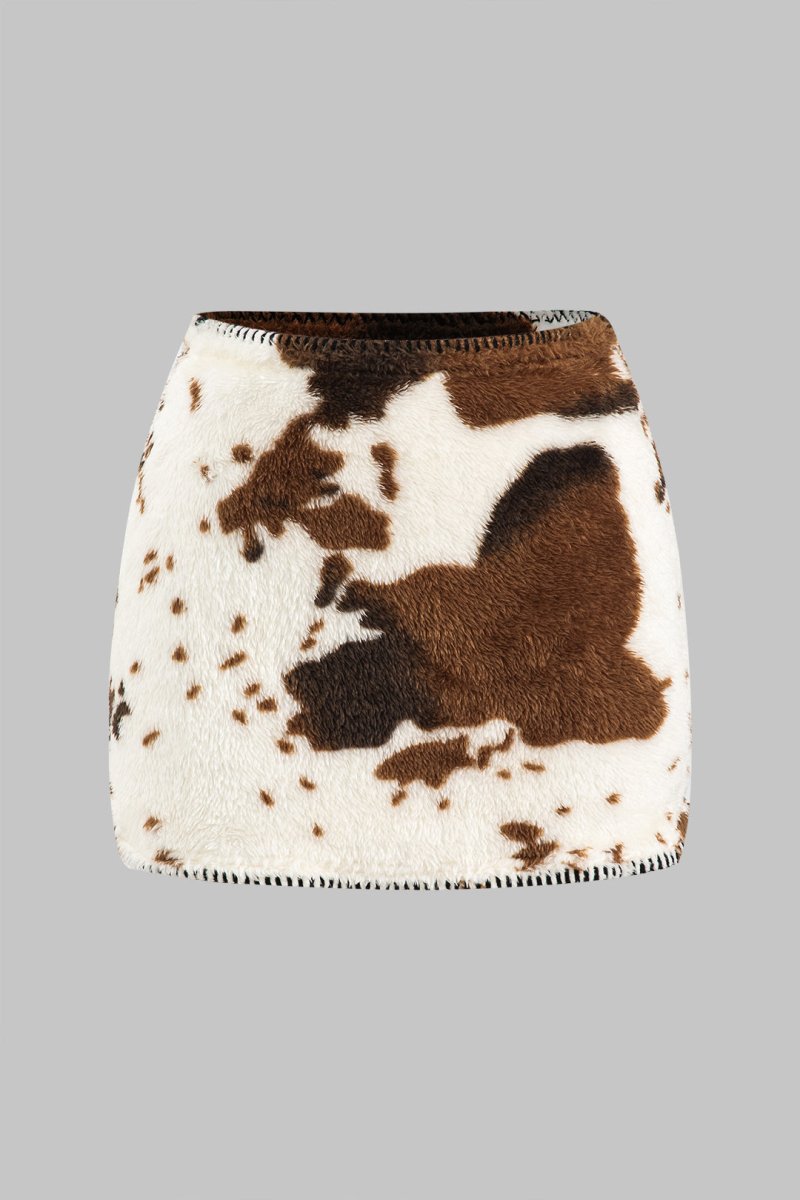 Abstract Print Stitching Detail Skirt - MISMIMCWBK2411270103-WHITE-XS