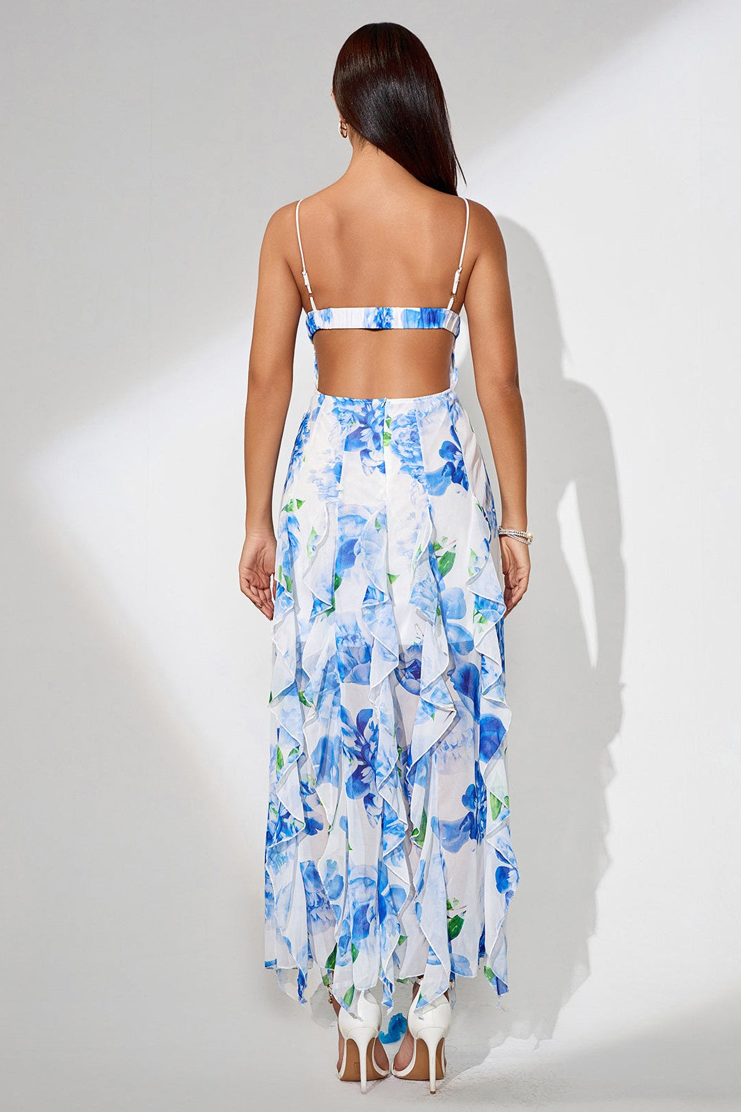 Slit Ruffled Floral Print Party Dress