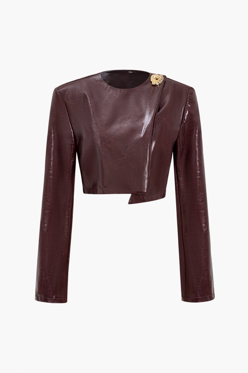 Asymmetrical Faux Leather Skirt Set - MISMIMCWSB2410170032-BURGUNDY-XS