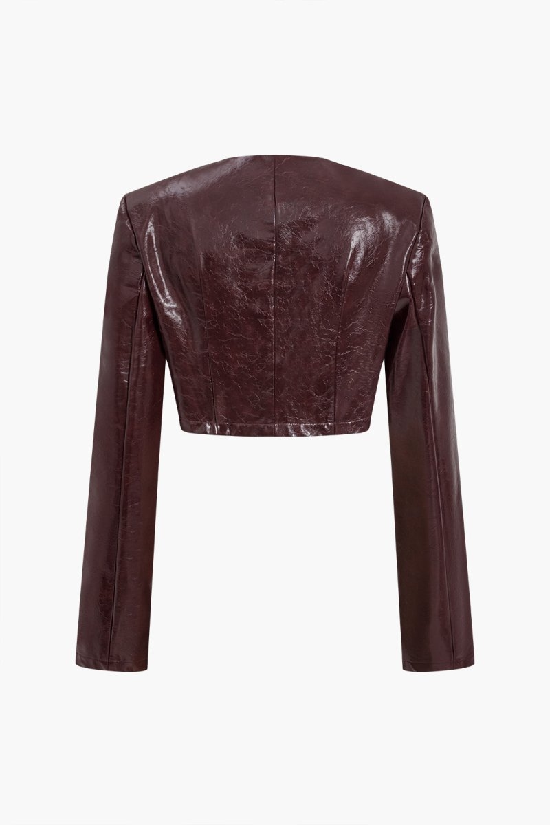 Asymmetrical Faux Leather Skirt Set - MISMIMCWSB2410170032-BURGUNDY-XS