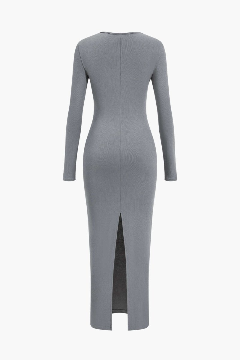 Asymmetrical Neck Slit Maxi Dress - MISMIMCWDA2311140067-GRAY-XS