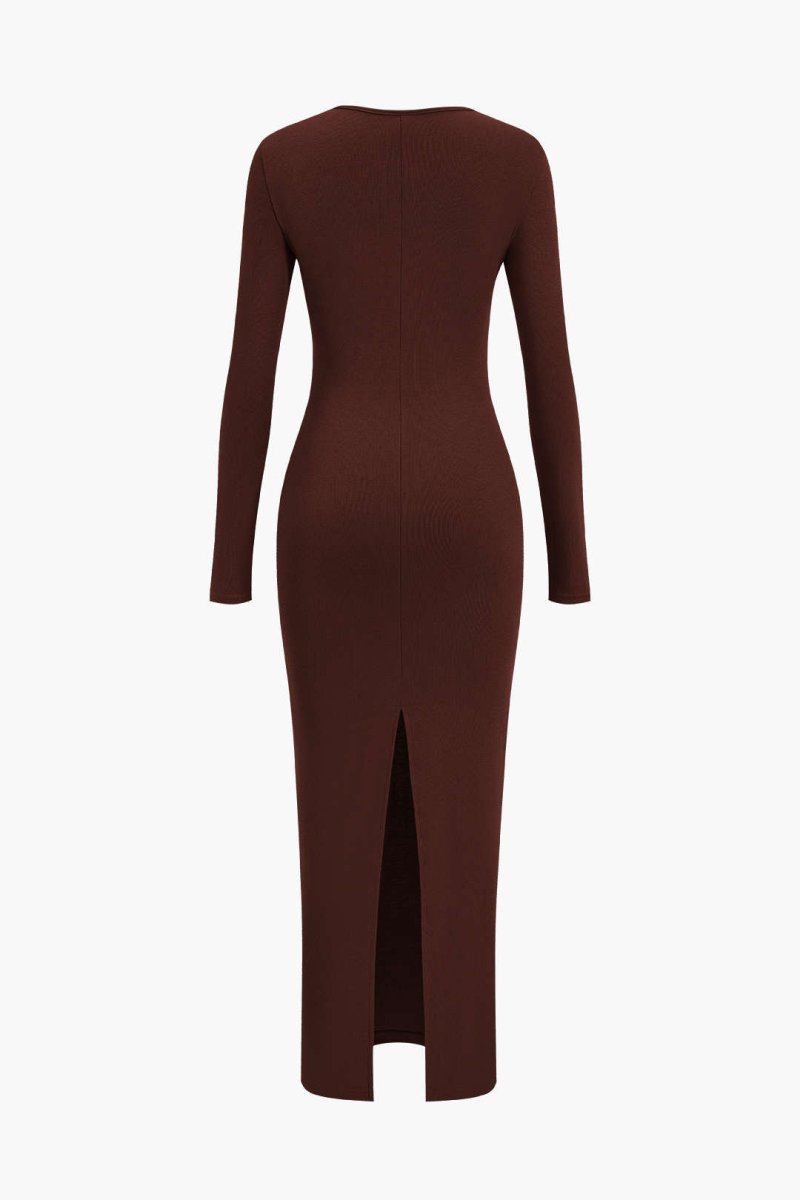 Asymmetrical Neck Slit Maxi Dress - MISMIMCWDA2311140067-BURGUNDY-XS