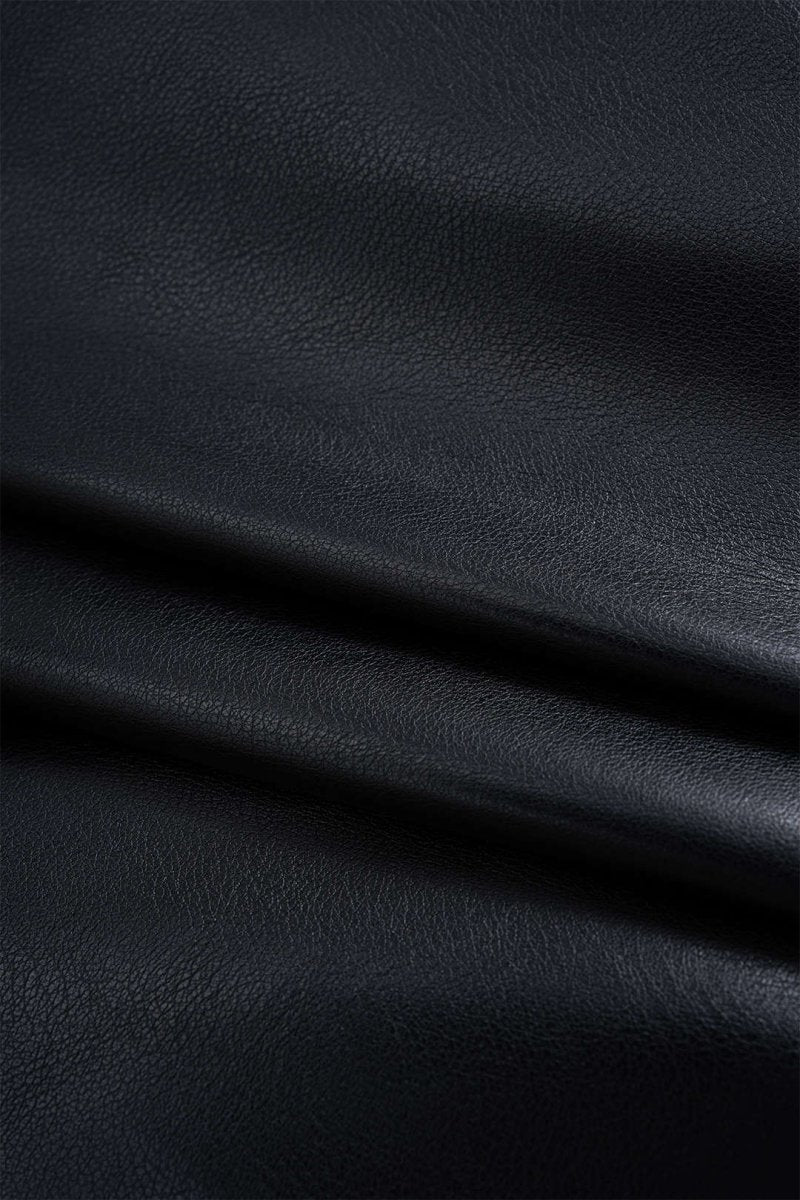 Asymmetrical Ruched Faux Leather Mini Skirt - MISMIMCWBK2209300013-BLACK-XXS