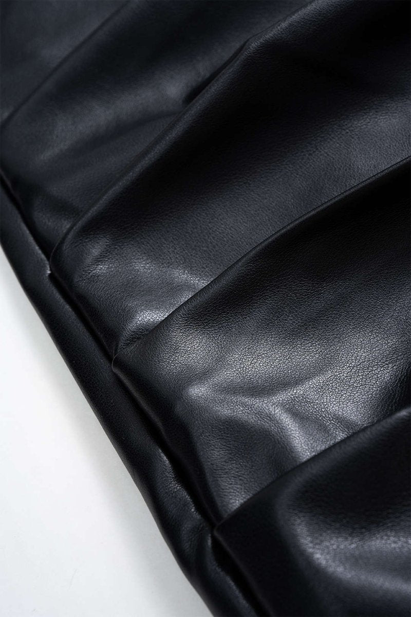 Asymmetrical Ruched Faux Leather Mini Skirt - MISMIMCWBK2209300013-BLACK-XXS