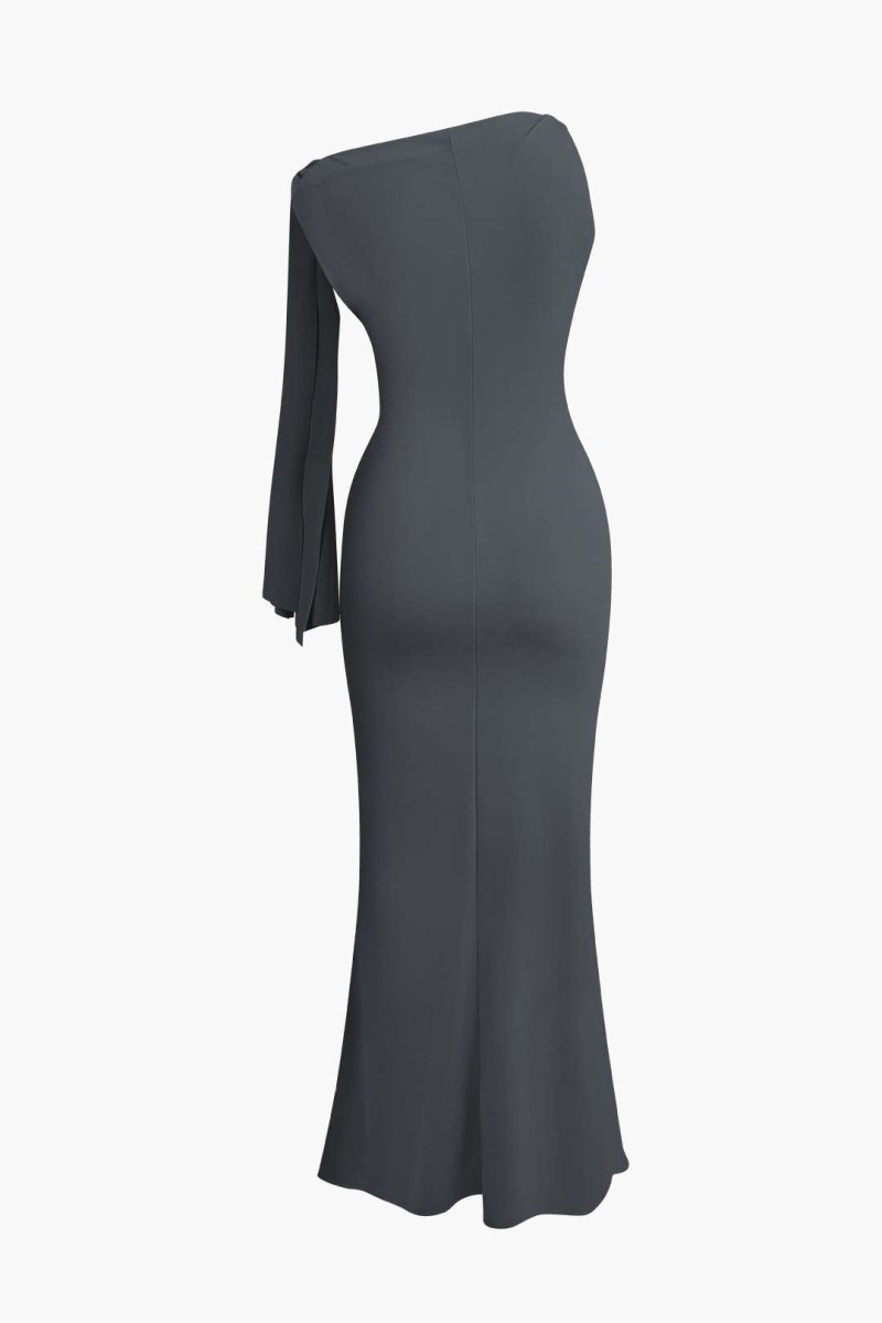 Asymmetrical Twist Knot Mermaid Maxi Dress - MISMIMCWDA2404030144-DARK GRAY-XS