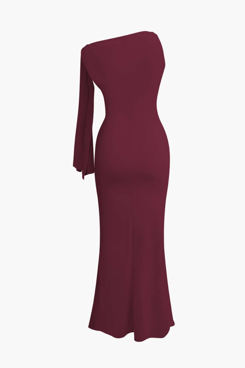 Asymmetrical Twist Knot Mermaid Maxi Dress - MISMIMCWDA2404030144-MAROON-XS
