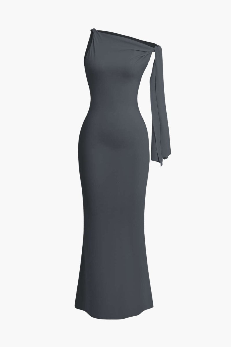 Asymmetrical Twist Knot Mermaid Maxi Dress - MISMIMCWDA2404030144-DARK GRAY-XS