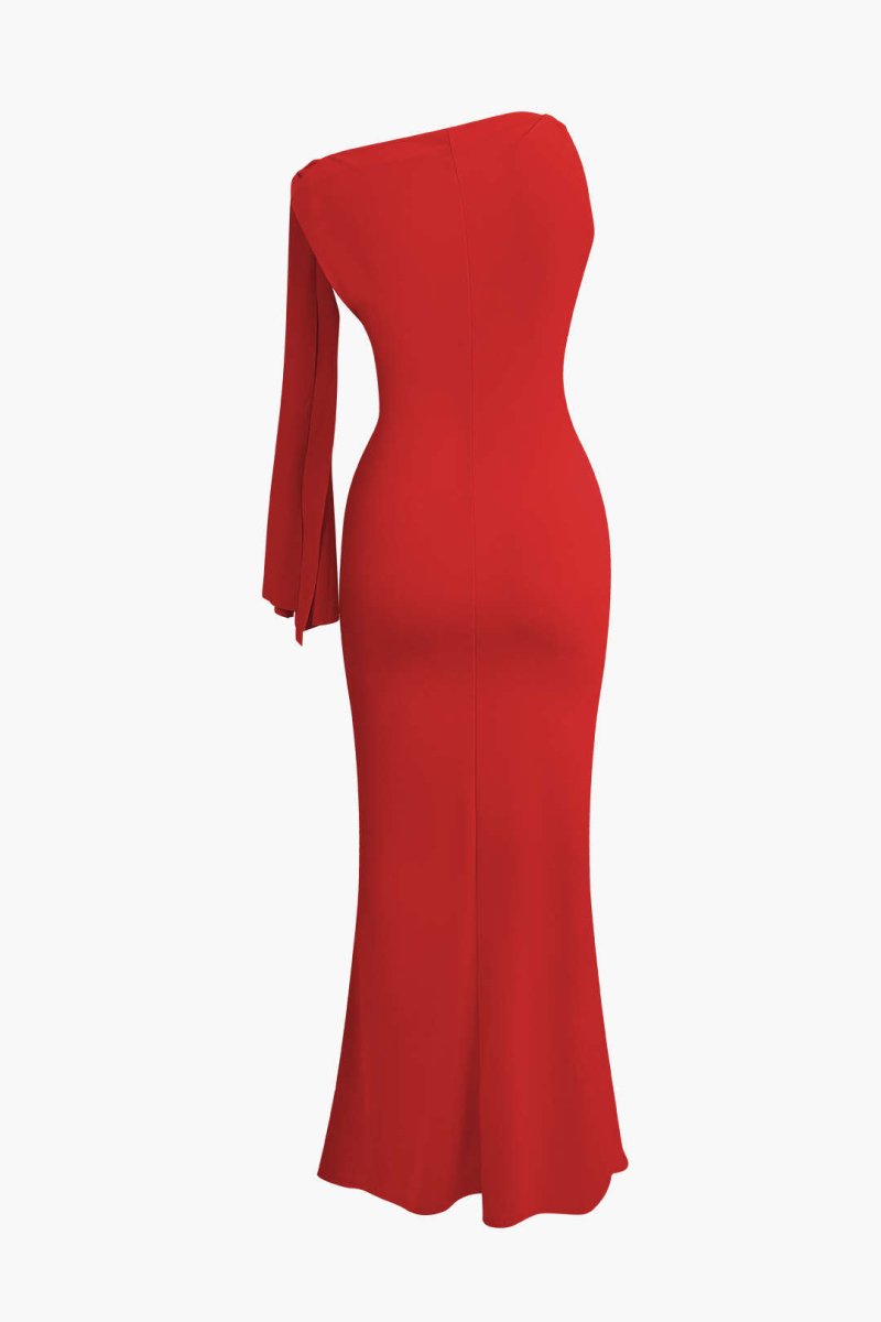 Asymmetrical Twist Knot Mermaid Maxi Dress - MISMIMCWDA2404030144-RED-XS