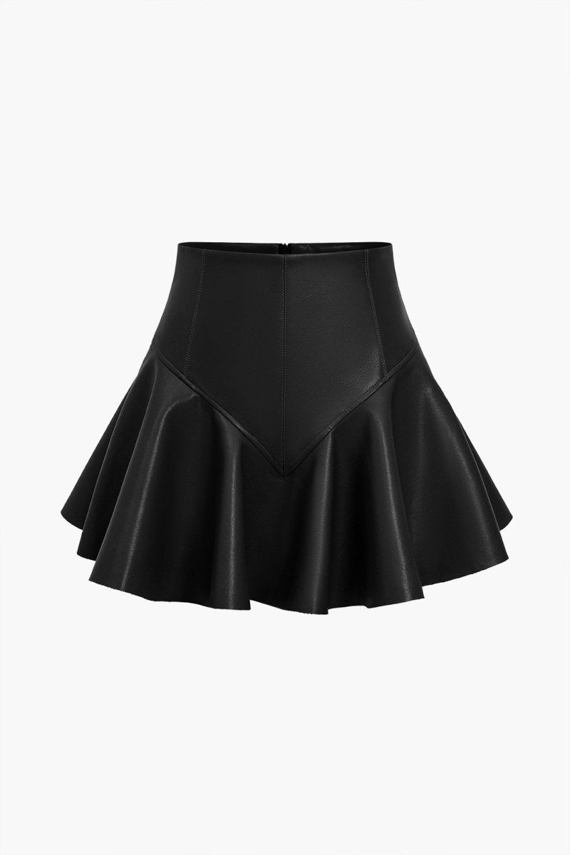 Basic Faux Leather Ruched Mini Skirt - MISMIMCWBK2408140044-BLACK-XS