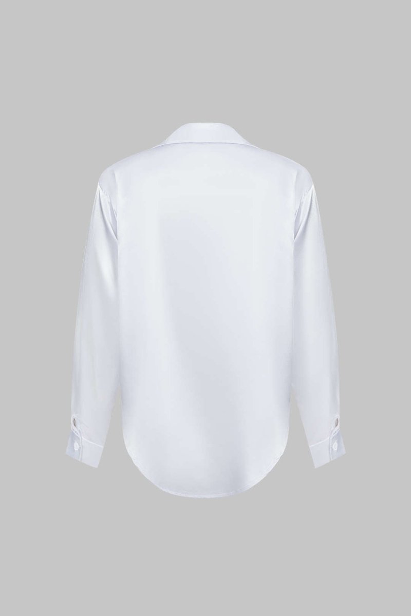Basic Solid Satin Long - Sleeve Shirt - MISMIMCWTE2408050010-WHITE-S