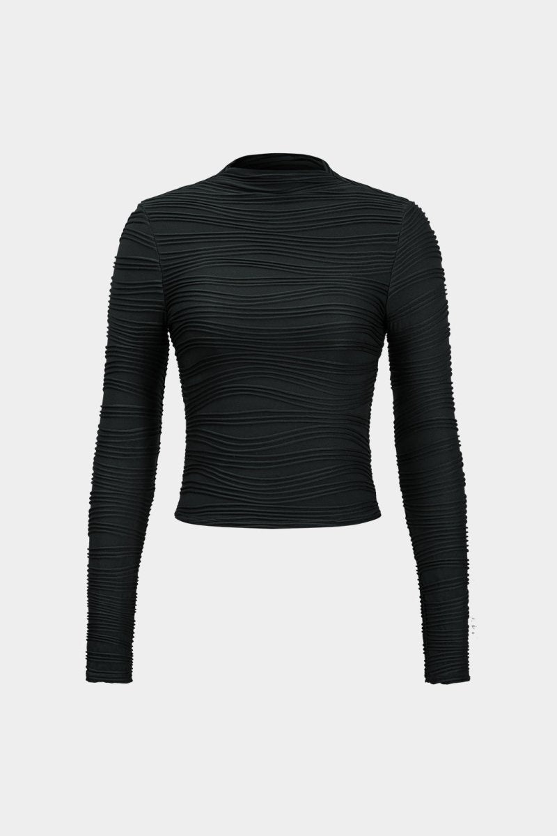 Basic Textured Long - Sleeve Top - MISMIMCWTL2411080145-BLACK-XS