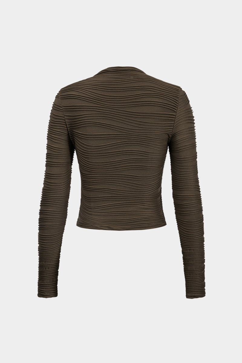 Basic Textured Long - Sleeve Top - MISMIMCWTL2411080145-BROWN-XS