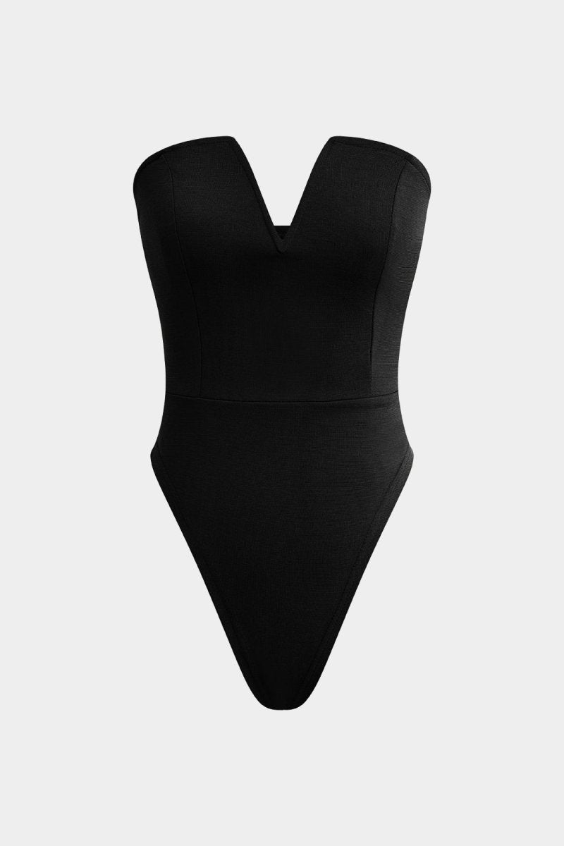 Basic V - neck Strapless Bodysuit - MISMIMCWTO2401250002-BLACK-S