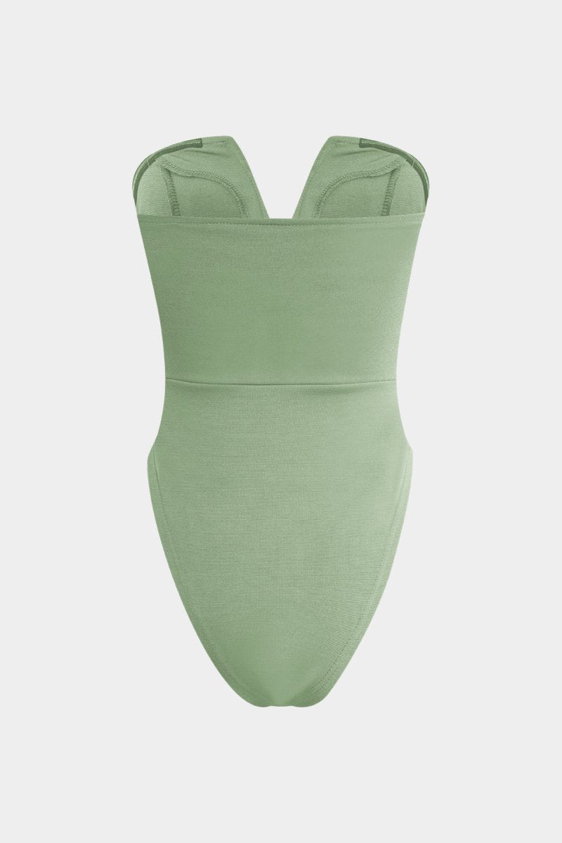 Basic V - neck Strapless Bodysuit - MISMIMCWTO2401250002-LIGHT GREEN-S