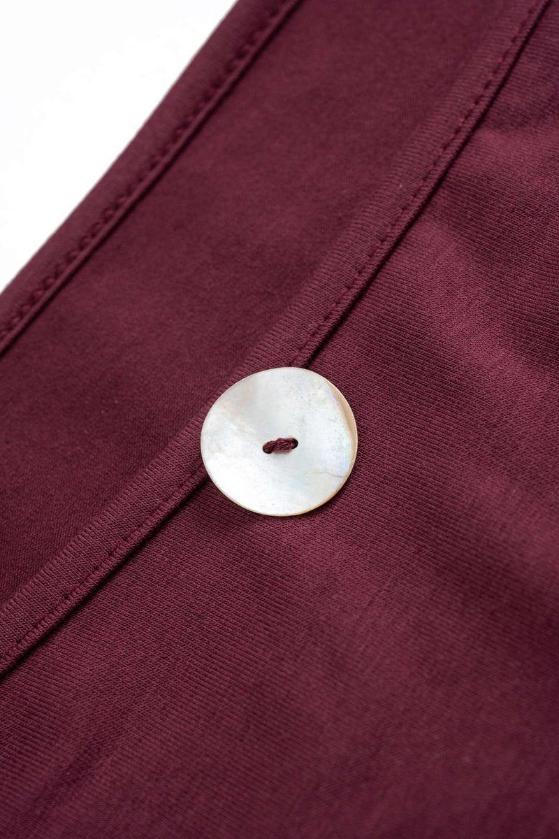 Button Asymmetrical Neck Long - Sleeve Top - MISMIMCWTL2508230026-BURGUNDY-S