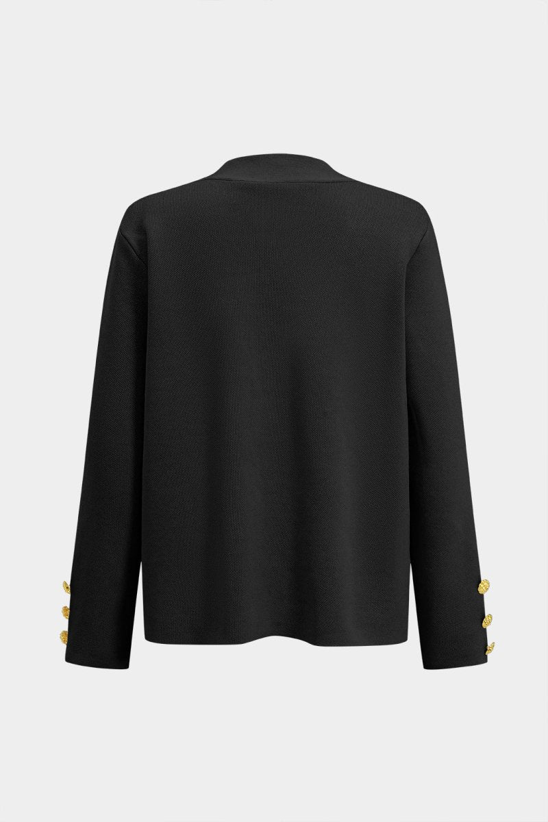 Button Detail Knit Cardigan And Wide - Leg Pants Set - MISMIMCWSC2409290101-BLACK-S