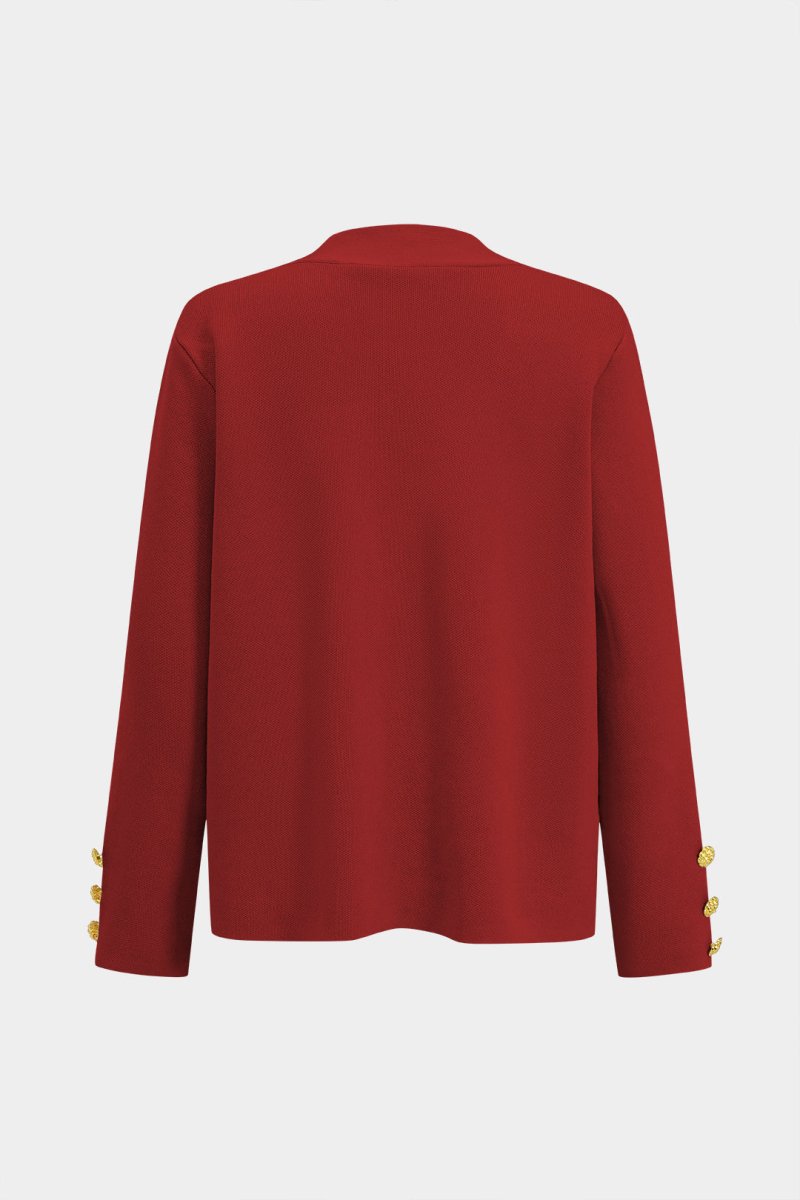 Button Detail Knit Cardigan And Wide - Leg Pants Set - MISMIMCWSC2409290101-RED-S