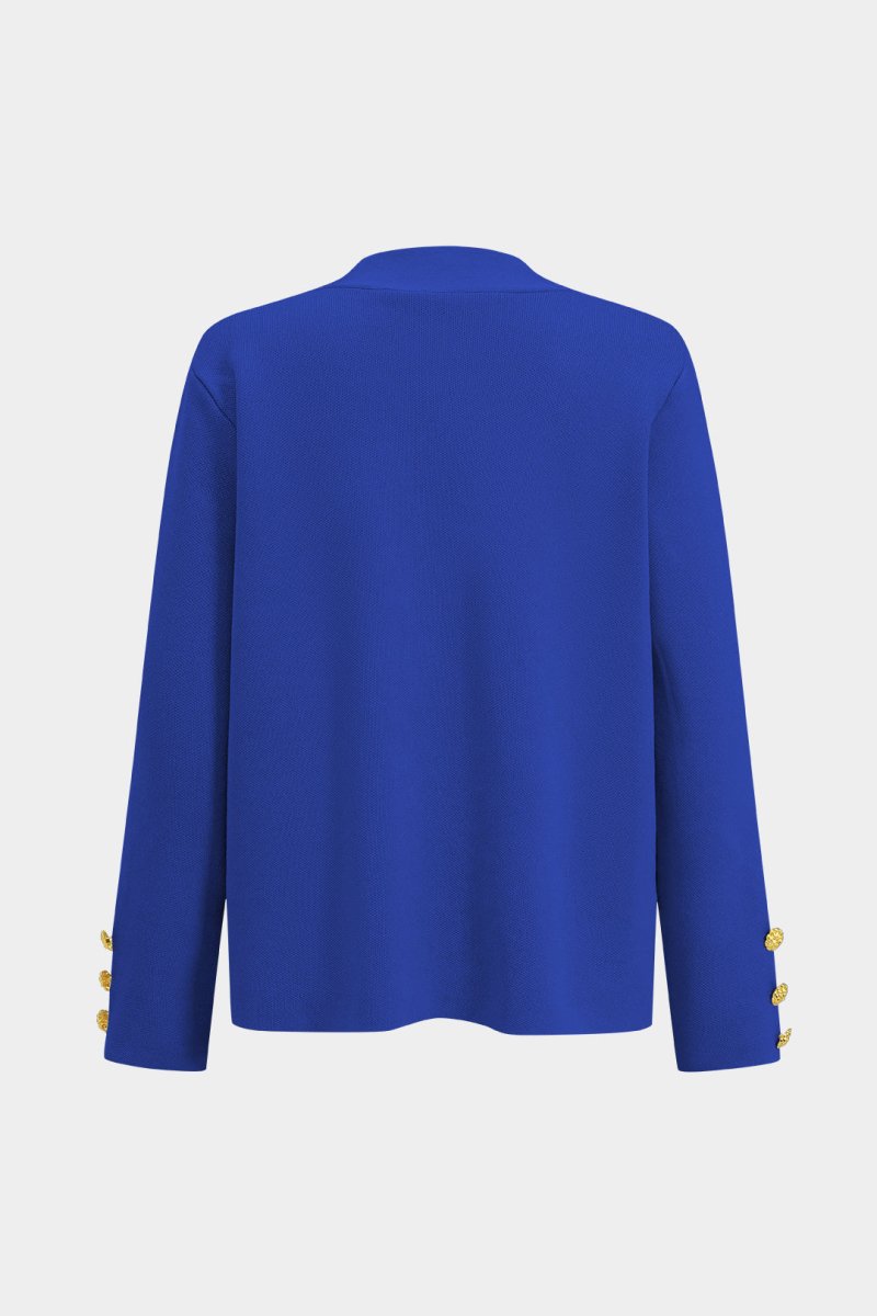 Button Detail Knit Cardigan And Wide - Leg Pants Set - MISMIMCWSC2409290101-BLUE-S