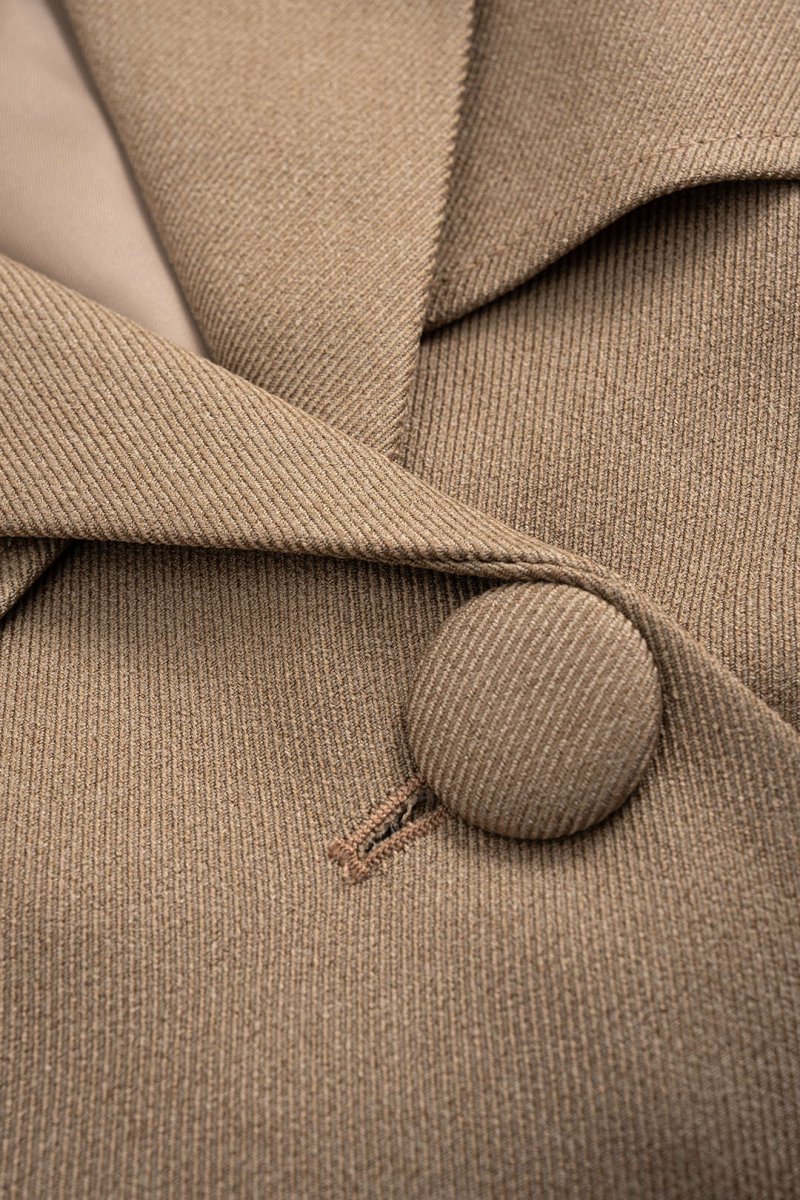 Button Ruffle Ruched Notched Lapel Jacket - MISMIMCWOJ2508130050-KHAKI-XS