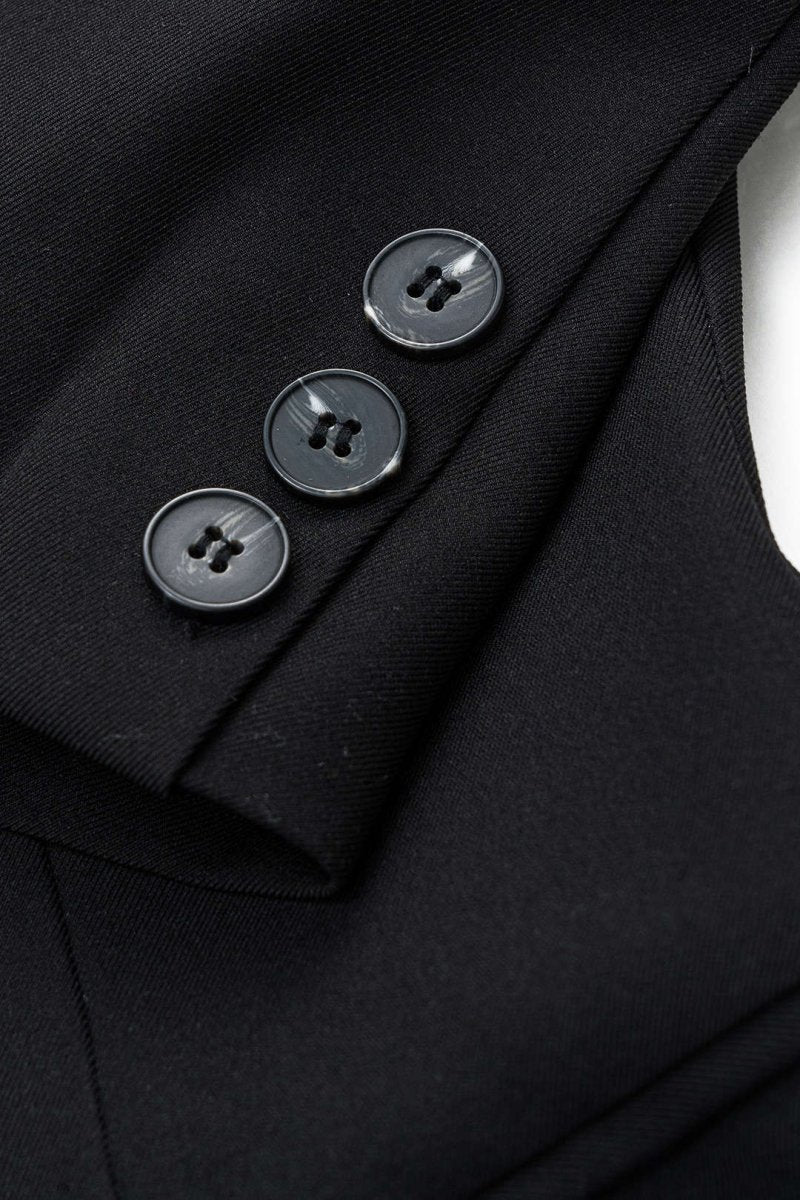 Button V - Neck Pocket Long Sleeve Mini Dress - MISMIMCWDC2412180142-BLACK-XS