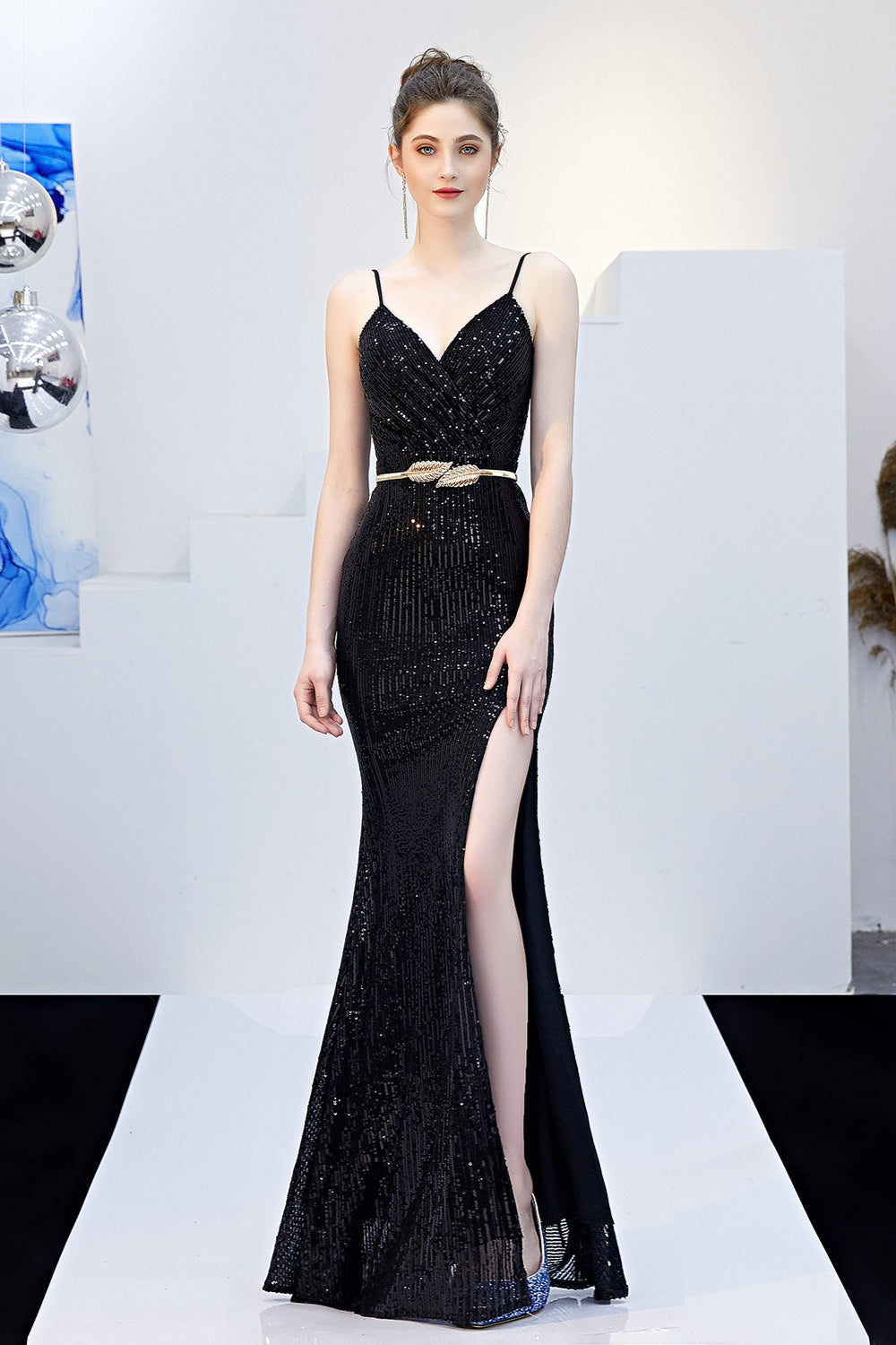 Sexy Slim Fishtail Party Dress with Belt