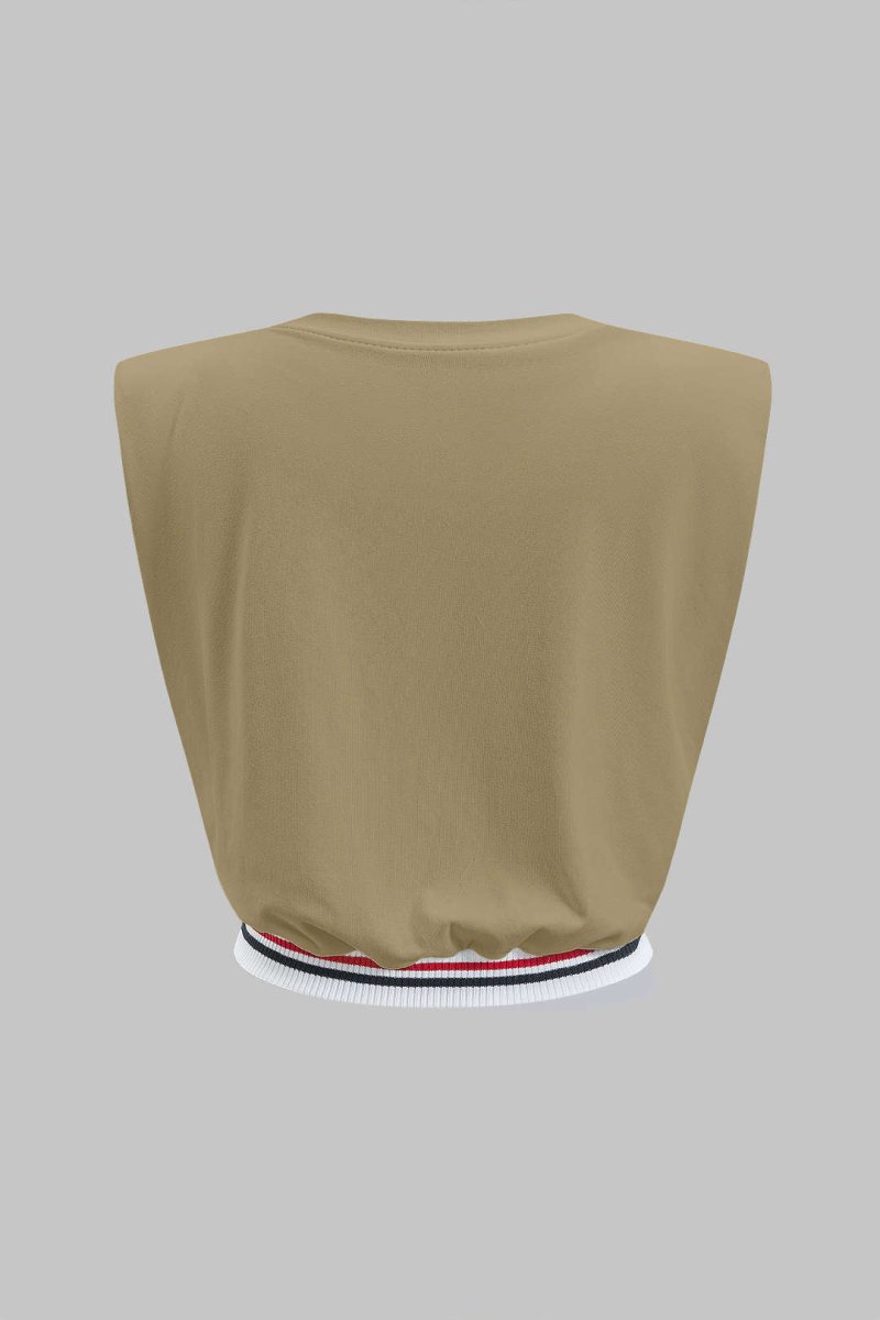 Car Letter Digital Pattern Print Loose Sleeveless T-Shirt - MISMIMCWTS2503100020-KHAKI-XS