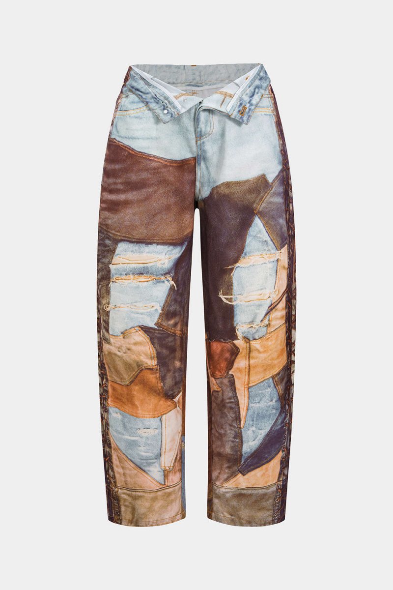 Color Block Button Wide Leg Trousers - MISMIMCWBT2412040020-MULTICOLOR-S