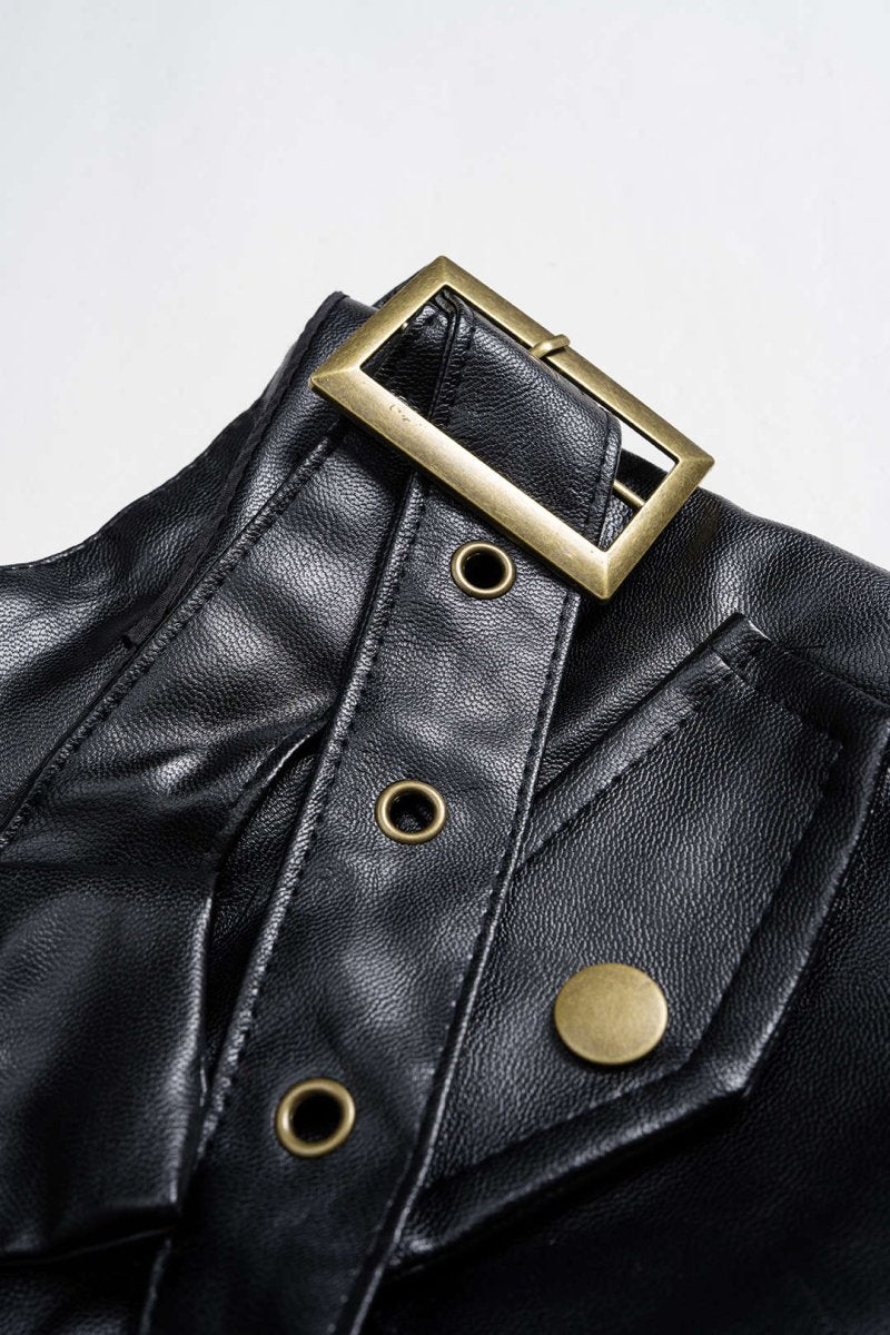 Color Block Plaid Print Faux Leather Patchwork Tie - Up Asymmetrical Pocket Skirt - MISMIMCWBK2509160042-Contrast Color-XS