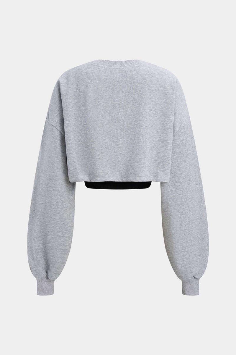 Contrast Asymmetrical Long Sleeve Sweatshirt - MISMIMCWSS2510210078-SMOKE-XS
