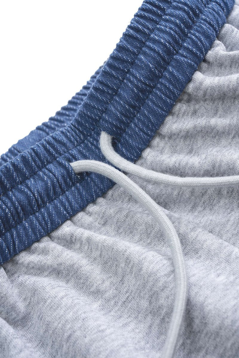 Contrast Patchwork Long - Sleeve Top And Shirred Waistband Drawstring Trousers Set - MISMIMCWSC2509150017-GRAY-XS