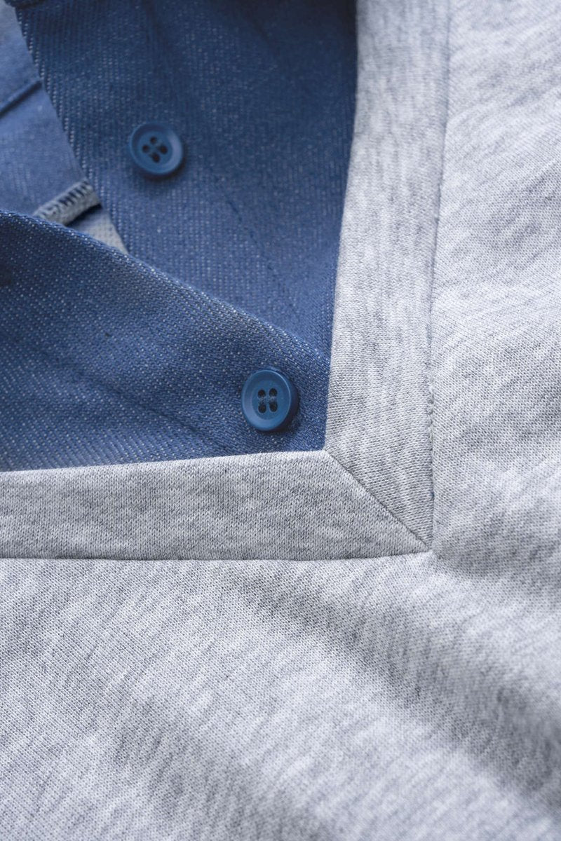 Contrast Patchwork Long - Sleeve Top And Shirred Waistband Drawstring Trousers Set - MISMIMCWSC2509150017-GRAY-XS