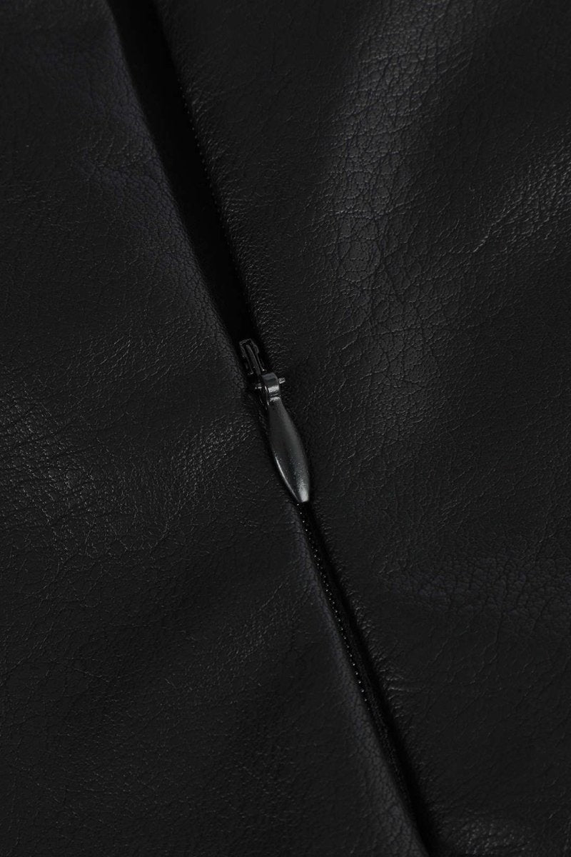 Contrast Pleated Faux Leather Midi Skirt - MISMIMCWBK2211070001-BLACK-XS