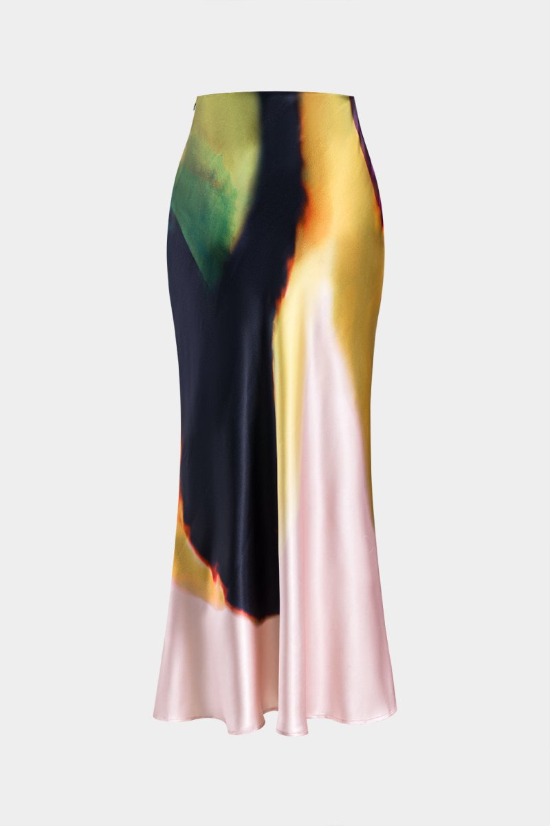 Contrast Print Satin Zipper Skirt - MISMIMCWBK2502080029-MULTICOLOR-XS